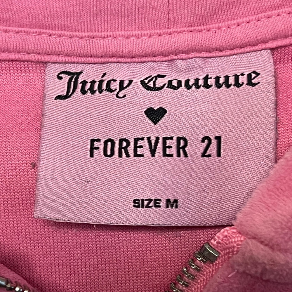 Juicy Couture‎ Forever 21 Pink Velour Rhinestone Zip Up Hoodie Y2K Medium - Picture 4 of 10